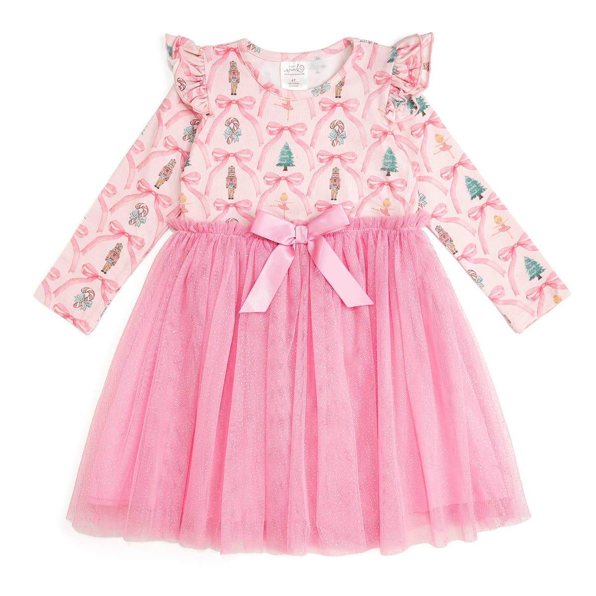 Nutcracker Trellis Christmas Long Sleeve Tutu Dress - Kids