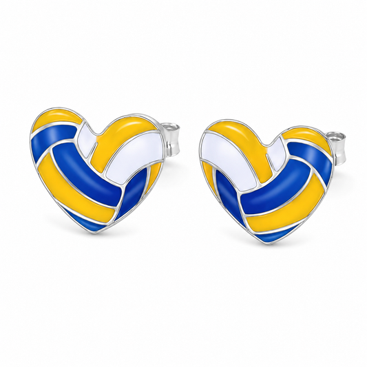 Blue + Gold Volleyball Heart Studs