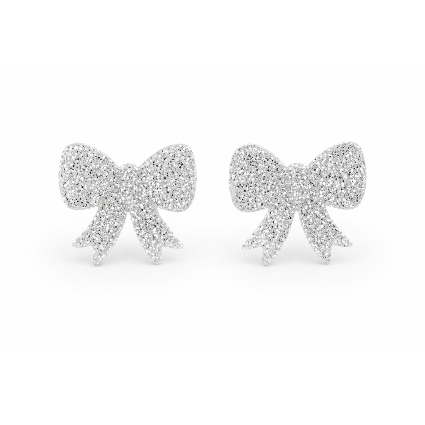 Silver Glitter Bow Earrings