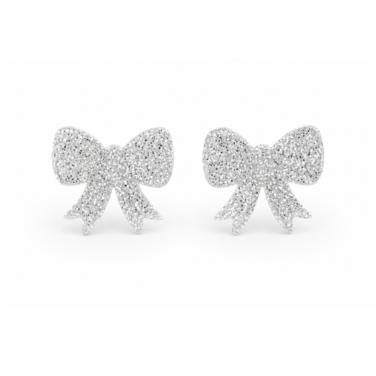 Silver Glitter Bow Earrings